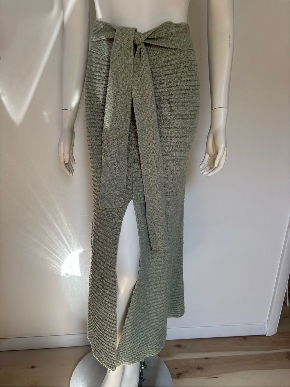 Free People Sage Ribbed Tie-Waist Maxi Skirt